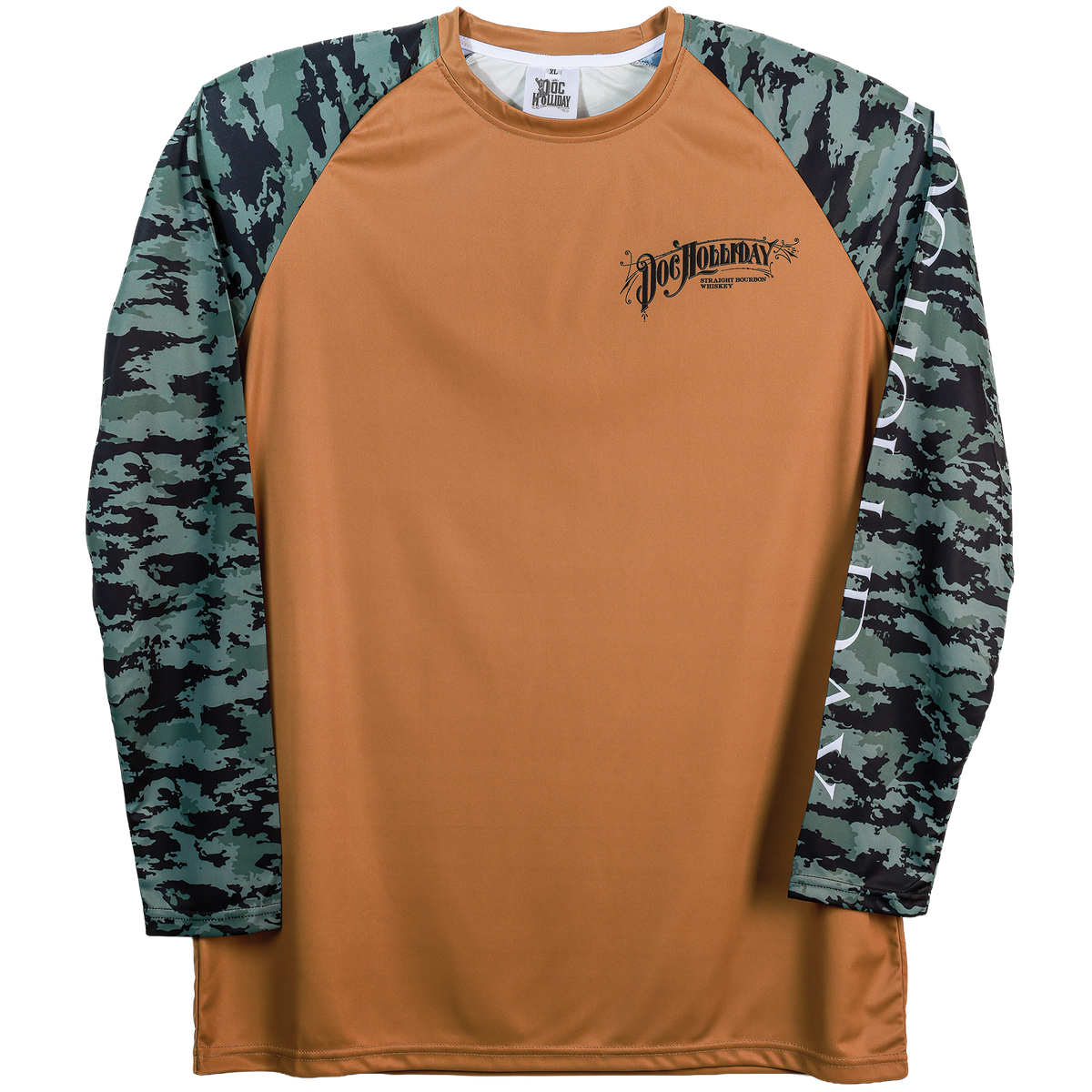 Doc Holliday Brown Long-Sleve Shirt front with digital camo sleeves